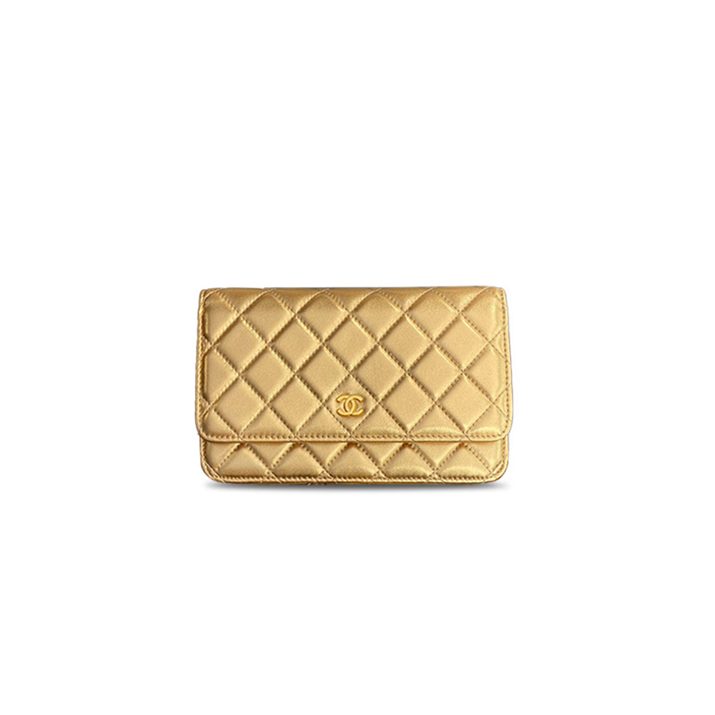 CHANEL GOLD QUILTED LEATHER WALLET ON CHAIN WOC AP0250 (19*13*3cm)
